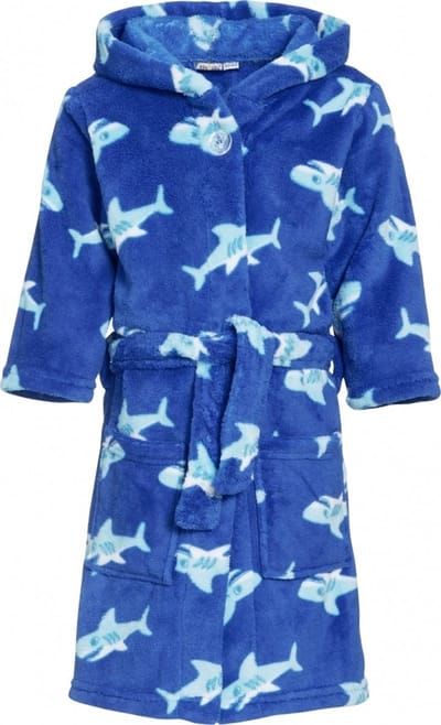 Kinder badjas blauw met haaien 110/116 (5-6 jr)