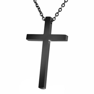 Fako Bijoux - Ketting Met Kruisje Classic - Kruis - 17x31mm - 45 cm - Stainless Steel - RVS - Staal - Zwart