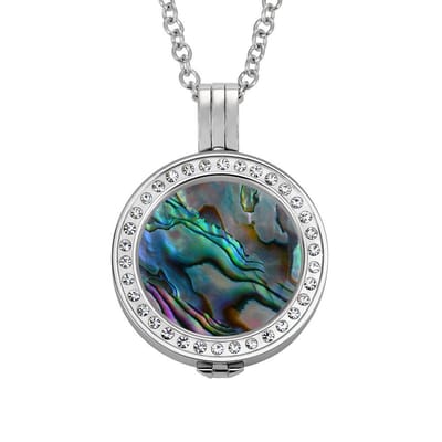 Quiges - Munthouder met Ketting en Munt 25mm Schelp Blauw Mix - RVS Zilverkleurig met Zirkonia - EPRHZ129