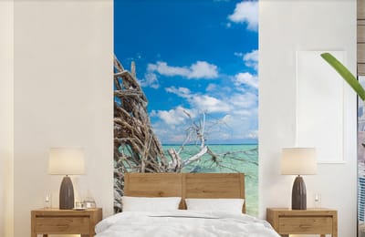 Behang - Fotobehang Strand - Takken - Tropisch - Zee - Breedte 120 cm x hoogte 240 cm