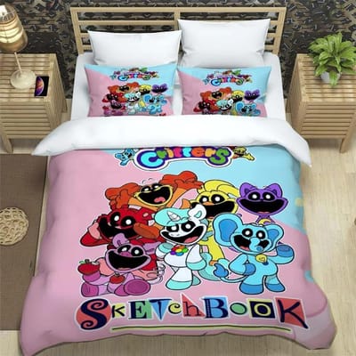 3D-print Anime Lachende Dieren CATNAP DOGDAY Beddengoedset Gloednieuwe Coole Anime Quilthoes Kussensloop Leuke Cartoon Kinderen Cadeau US King 264x228cm