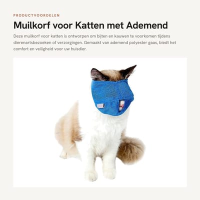 Dailygoods- Muilkorf Kat - Ademend Gaas - Zacht/Scheurbestendig - Dierenartsbezoek - Bijten/Verzorging - Maximaal 20 Minuten Gebruik - Kattenmasker