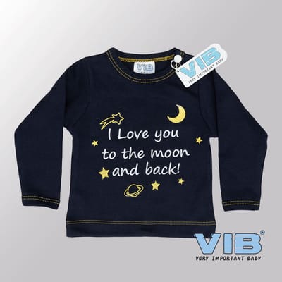 VIB® - Baby T-Shirt I Love You to the Moon and Back (Navy)-(0-3 mnd) - Babykleertjes - Baby cadeau - zwangerschap aankondiging - geboorte cadeau