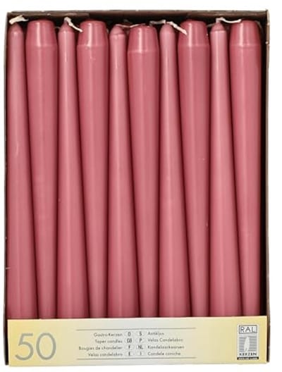 Kandelaarkaarsen Ø 2,2 x 25 cm - Oudroze - 50 Stuks voor Elegante Tafeldecoratie