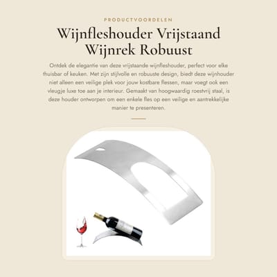 Dailygoods- Wijnfleshouder roestvrij staal - Wijnrek vrijstaand - Wijnstandaard - Praktisch display - Robuust ontwerp - Afmetingen 29x10x6 cm