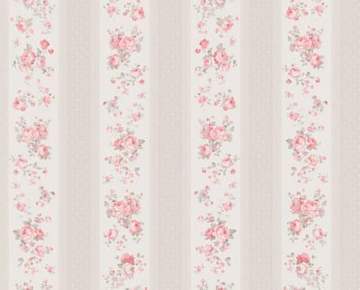 BLOEMEN IN STREPEN BEHANG | Engelse stijl - taupe wit rood - A.S. Création Maison Charme