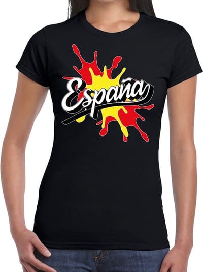Bellatio Decorations landen t-shirt - Espana - Spanje - spetter print - zwart - voor dames - supporters kleding XS