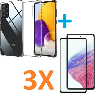 Anti-Shock silicone hoesje Transparant met 3 Pack Full Tempered glas Screen Protector Geschikt voor: Samsung Galaxy A53 5G