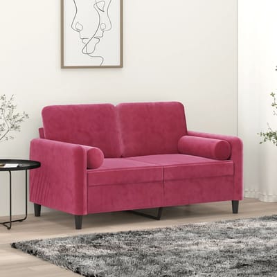 vidaXL - Tweezitsbank - met - sierkussens - 120 - cm - fluweel - wijnrood