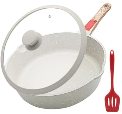 11 Inch Diep Kooppan met Deksel - 5Qt Antiaanbakpan - Aluminium Sauteerpan Geschikt voor Alle Hobs, Vaatwasser en Ovenbestendig