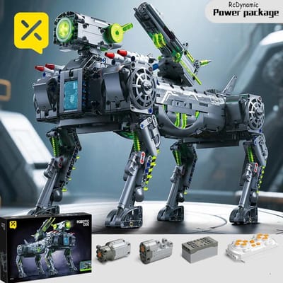 Mechanische Robot Hond Bouwstenen Draadloos RC Speelgoed met Draaiende Staart Schelp Afvurend Leuk Kerstcadeau voor Kinderen