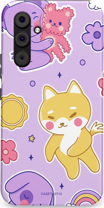 Casetastic hoesje geschikt voor Samsung Galaxy A54 (2023) 5G - Dubbellaagse bescherming - Knuffelvriendjes - Fashion Case - Lichtroze Lila Goud