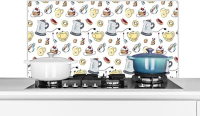 Spatscherm keuken 100x50 cm - Kookplaat achterwand Patronen - Thee - Taart - High tea - Muurbeschermer - Spatwand fornuis - Hoogwaardig aluminium