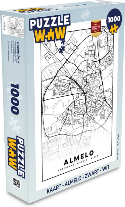 Puzzel Kaart - Almelo - Zwart - Wit - Legpuzzel - Puzzel 1000 stukjes volwassenen