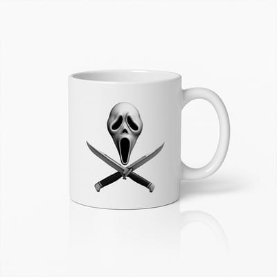 Horror Koffiemok met Ghost Face Masker & Messen Ontwerp – Eng Halloween Cadeau voor Horrorfilmliefhebbers