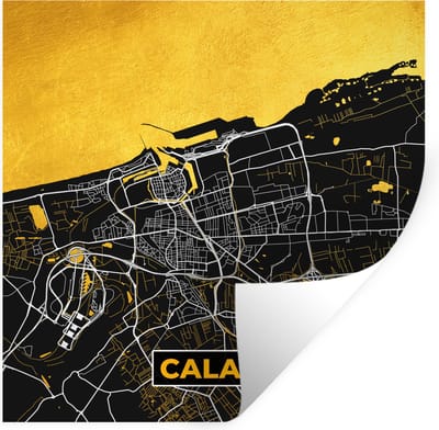 Muurstickers - Sticker Folie - Kaart – Calais - Plattegrond – Frankrijk – Stadskaart - 100x100 cm - Plakfolie - Muurstickers Kinderkamer - Zelfklevend Behang XXL - Zelfklevend behangpapier - Stickerfolie