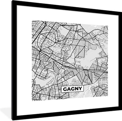 Fotolijst incl. Poster - Kaart - Stadskaart - Frankrijk - Gagny - Plattegrond - 40x40 cm - Posterlijst