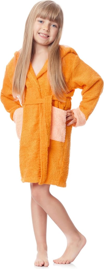 Ladeheid Kinderen Badjas met Capuchon - Wasmachine bestendig - Katoen - Badstof - LA-LA40-103-DG - Orange/Pfirsich (D4/P6) - 110-116
