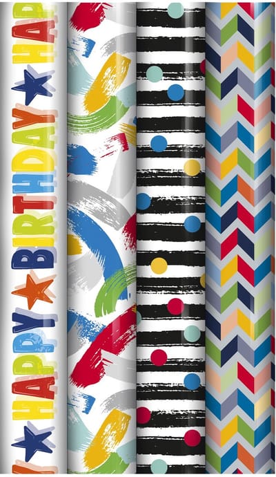 Color cadeaupapier - Inpakpapier voor kinderen en volwassenen - 300 x 70 cm - 4 rollen