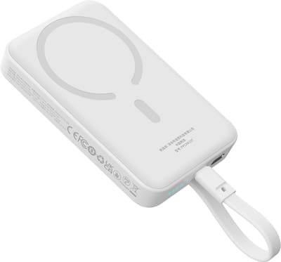 Baseus - Magnetic - Mini MagSafe 10000mAh 30W powerbank met ingebouwde USB-C kabel - wit + Baseus Simple Series USB-C - USB-C 60W 0,3m kabel