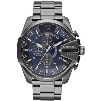 Diesel DZ4329 Mega Chief Chronograaf Blauwe Wijzerplaat Gunmetal Ion-plated Herenhorloge