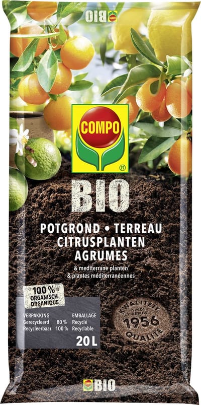 COMPO Bio Potgrond Citrusplanten - 100% biologisch - incl. organische meststof - ook voor mediterrane planten - zak 20L