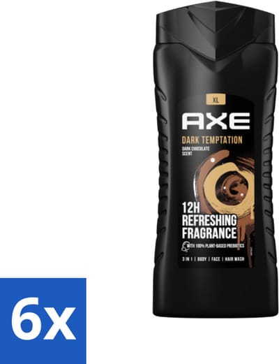 Axe XL - 3-in-1 Douchegel - Dark Temptation - Dark Chocolate - 12hrs Long Lasting Scent - 400 ml - Voordeelverpakking - 6 stuks
