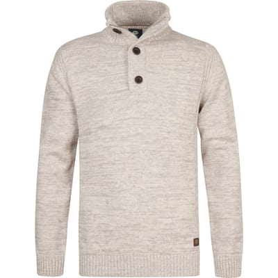Petrol Industries Heren Trui - Gebreide Trui - Regular Fit - Opstaande Kraag - Katoen - Truien - Pullover - Wit - Maat L