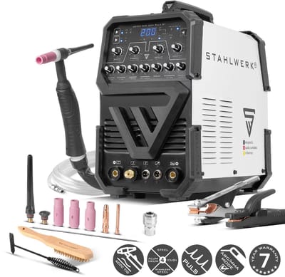 STAHLWERK AC/DC TIG 200 Pulse ST | TIG lasser met 200 ampère | AC/DC TIG en MMA/E-Hand combinatieomvormer | 2T / 4T modus | geschikt voor dun plaatwerk | AC modus voor aluminium | Hotstart en anti-stick