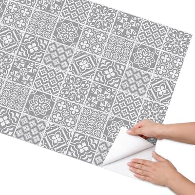 Coloray Meubel Wrap Folie - Grijs Meubelfolie - 75x150 cm - Meubel Wrap Folie Klassieke tegels - Plakfolie Meubels - Geometrische Meubelfolie - Decoratiefolie Zelfklevend - Slaapkamer decoratie - Achtergronden en patronen