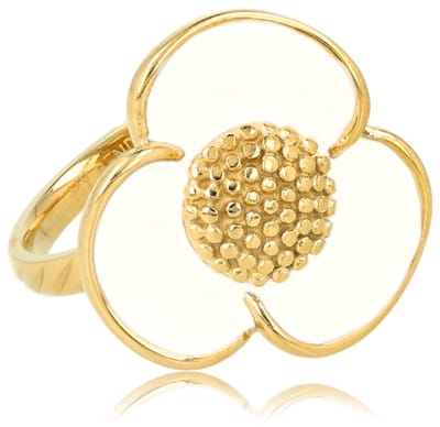 My Bendel - Bloemen Ring met Wit Epoxy - Goudkleurige Bloem Ring - Wit Epoxy - Speelse Stijlvolle Touch - met Luxe Cadeauverpakking | Sieraden Voor Dames | Maat 18.00 Mm / Maat 57