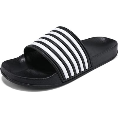 Slippers Heren Dames Zomer Nieuw Casual Gestreepte Strand Slippers Mannelijk Vrouwelijk Designer Schoenen Binnenhuis Koppel Badkamer Slippers 46 zwart