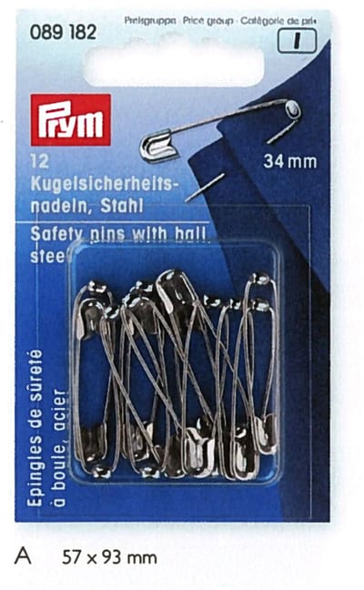 PRYM Veiligheidsspelden met kogel staal 34mm zilverkleurig 089182 - Veiligheidsspelden - Prym