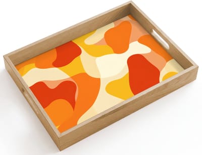 Dienblad hout 40x30 cm - Schootdienblad - Abstract - Vormen - Oranje - Borrelplank rechthoek - Plateau dienbladen