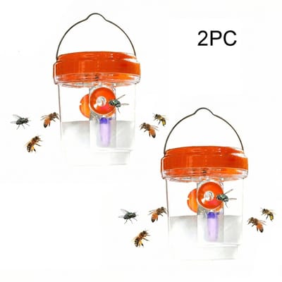 2 Stuks Insectenvallen - selectieve val - Aziatische hoornaarval - Wespenval - Wespenvanger voor buiten - Op zonne-energie - Hangende houten wespenval voor buiten - Geschikt voor het vangen van wespen, hoornaars en hoornaars - Oranje