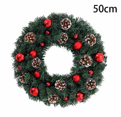 50cm Kerstkransen met LED verlichting -30 leds -Met Rode metalen bal en dennenappels-deurkransen kerstversiering-Kerstdecoratie-Kerstmis（Groen）