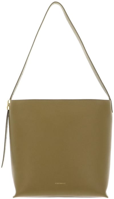 COCCINELLE Leren schoudertas handtas C-Me Lock Handbag Grained Leather Seagrass kaki