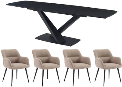 Vente-unique Set tafel MALATA + 4 stoelen HEKA - Zwart marmereffect en beige