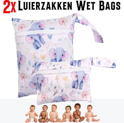 Allernieuwste.nl® 2 Stuks Waterdichte Luiertas WetBags Opbergtas Nat Luier Etui Luierzak Olifant Kraamcadeau – 2 stuks
