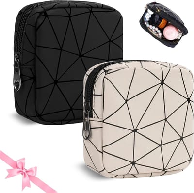 Mini Clutches voor Vrouwen - 2 Stuks Kleine Make-up Tas, Reis Organizer en Toilettas in Beige en Zwart - Perfecte Reisaccessoires en Cadeau voor Elke Gelegenheid
