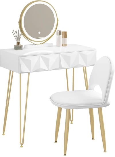 Mercadome® Make up tafel met spiegel - Kaptafel - LED spiegel - Incl. Fluwelenstoel - Anti Slip - Wit - 80x40 cm