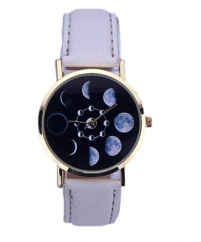 Hidzo Horloge Maan Ø 37 - Wit - Kunstleer