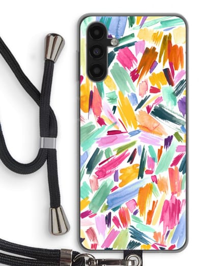 Case Company® - Hoesje met koord geschikt voor Samsung Galaxy A13 5G hoesje met Koord - Watercolor Brushstrokes - Telefoonhoesje met Zwart Koord - Bescherming aan alle Kanten en Over de Schermrand