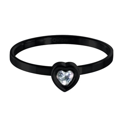 Quiges Stapelring Dames - Vulring Hart Zirkonia - RVS Zwart - Maat 20 - Hoogte 2mm