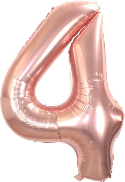 Folie Ballon Cijfer 4 Jaar Rosé Goud 70Cm Verjaardag Folieballon Met Rietje