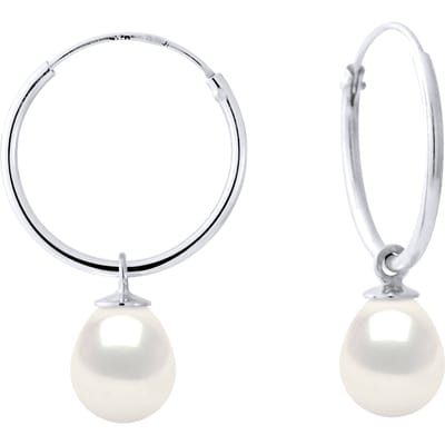 Hoop Dangle Kralen Zoetwater 7-8mm White Pears 925