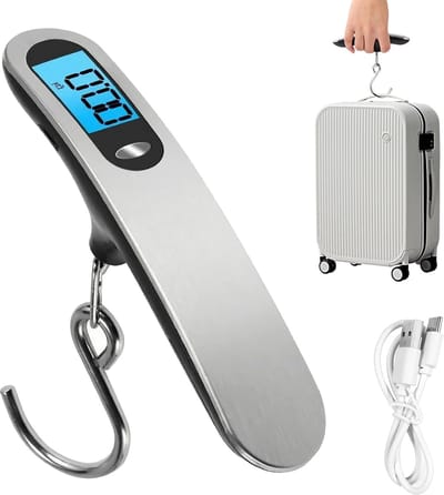 Digitale kofferweegschaal - Bagageweegschaal - Weegcapaciteit 50 kg - USB-opladen - Met haak - Bagageweger - Hangweegschaal - Digital Luggage Scale - Kofferweger - Geschikt voor op reis, thuisgebruik en buitenactiviteiten - Zilverzwart