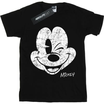 Disney Jongens Mickey Mouse Distressed Gezicht T-shirt (Zwart)