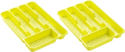 Plasticforte Bestekbak - bestekhouder - 5 vaks - lime groen - 33 x 24 x 4 cm - Kunststof - Keuken opberg accessoires