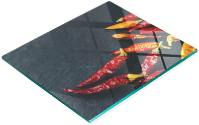 Keukenplank van gehard glas met decoratieve afbeeldingen, zwarte steenkleur, 60x52 cm